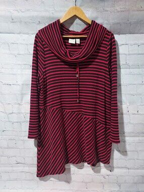 Zenergy by Chico's 2 Striped Cowl Neck Asymmetrical Tunic Top Modal Blend